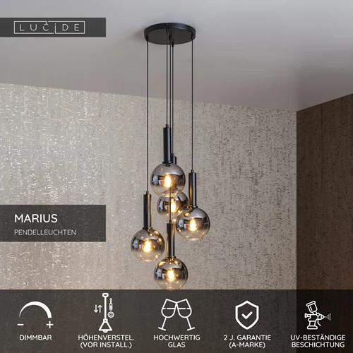 Lucide MARIUS - Pendelleuchten - Ø 55 cm - 5xE27 - Schwarz - USP